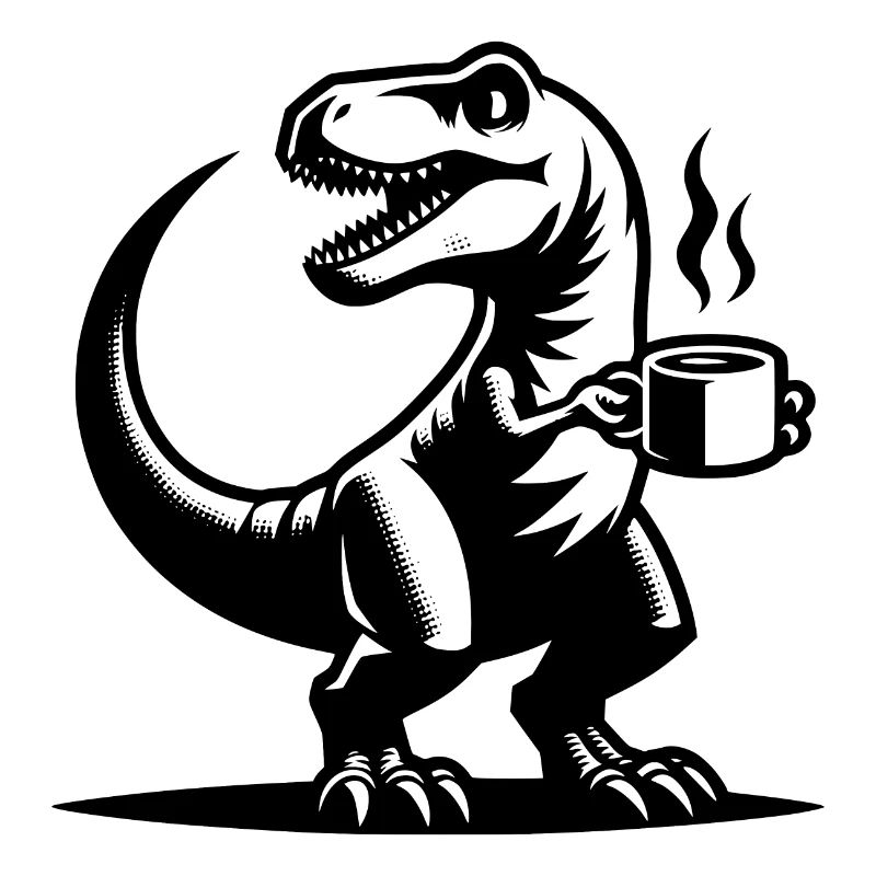 Morgenmuffel Dinosaurier mit Kaffeetasse