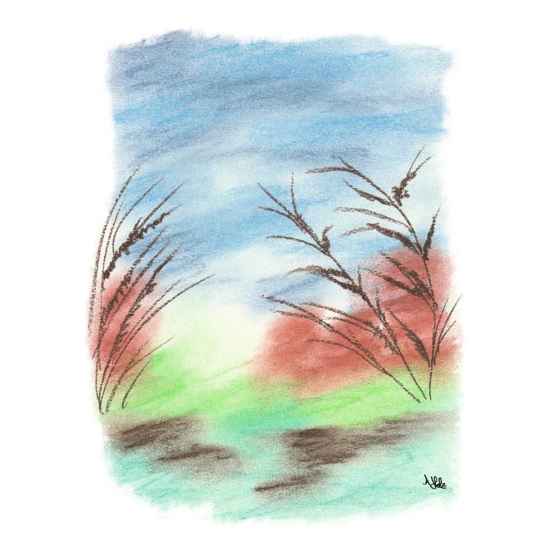 Tons bleu/vert plage/dune (craie pastel)