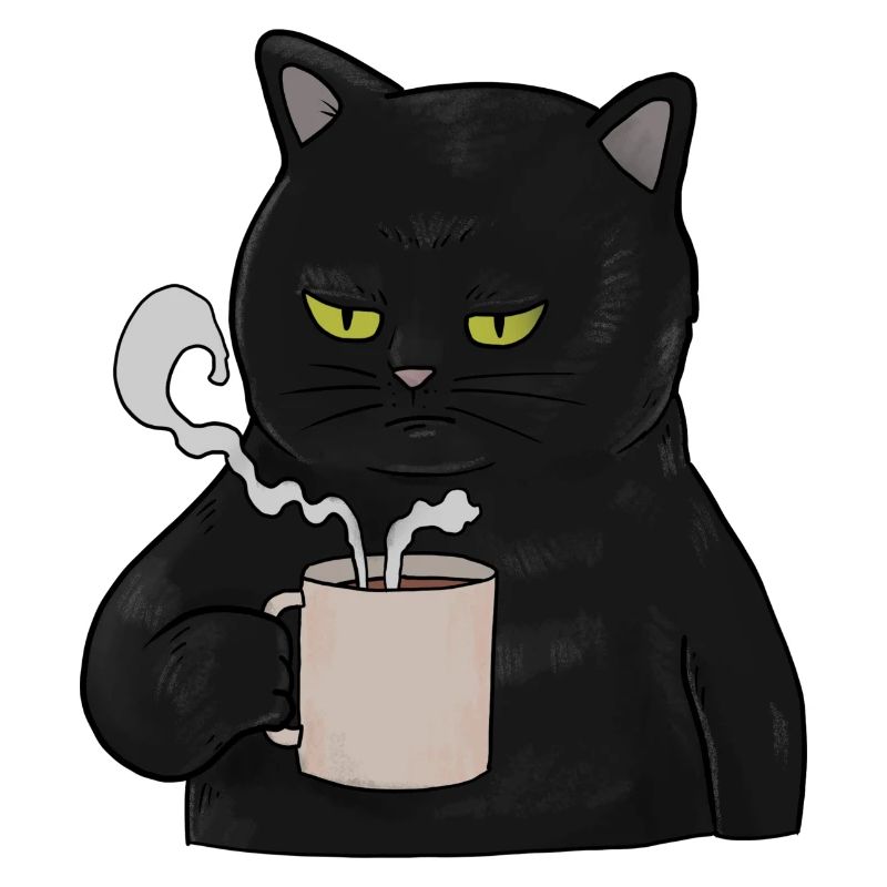 Grumpy Black Cat with Coffee Morning Muffle