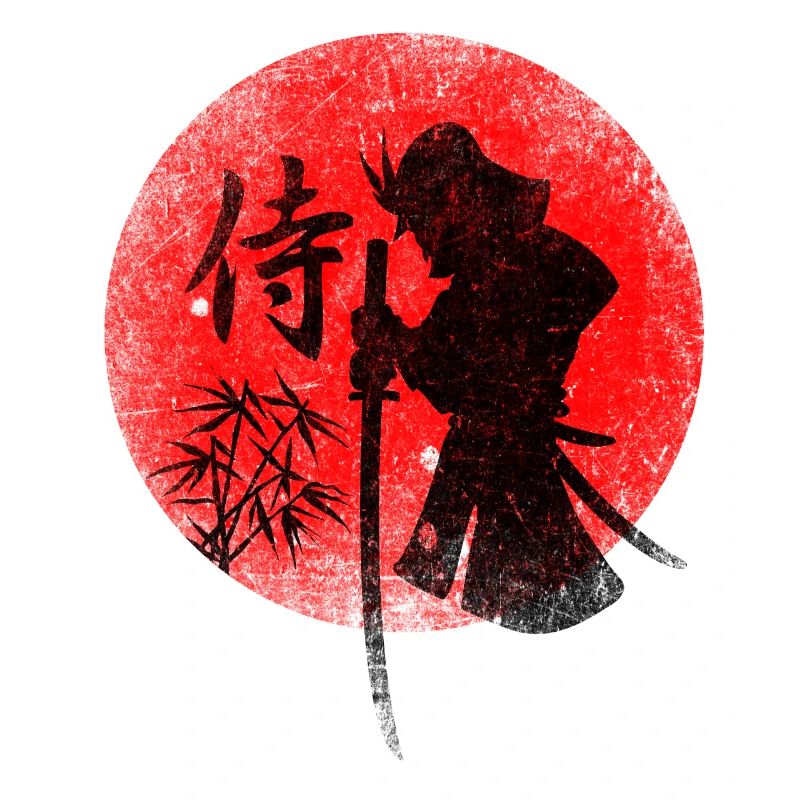 Samurai vor Roter Sonne mit Bambus