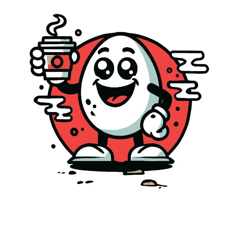 Happy Cartoon Breakfast Egg with Coffee