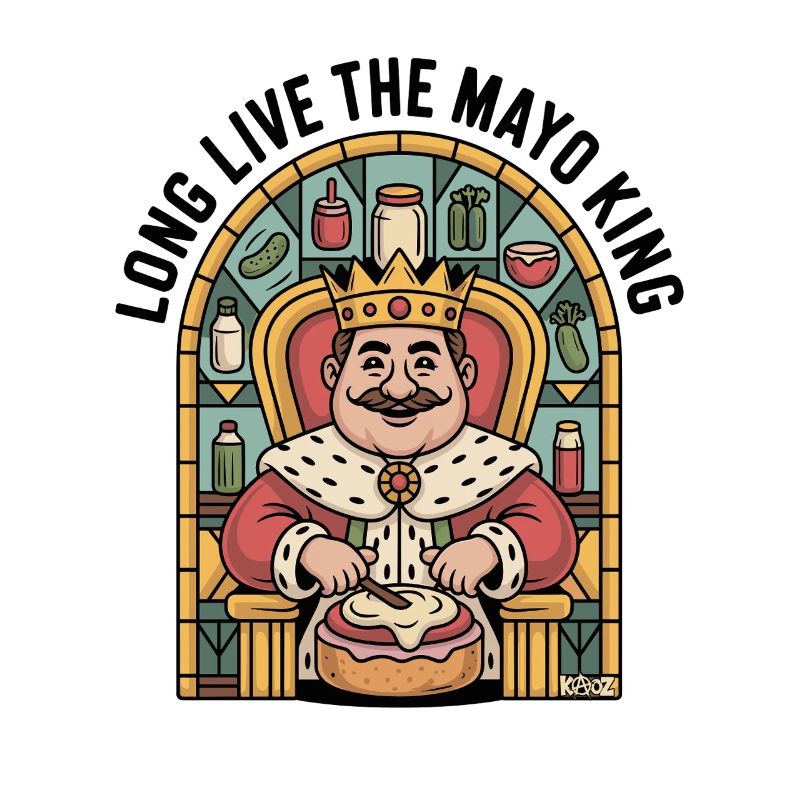 Mayonnaise King on Throne with Sandwich Comic