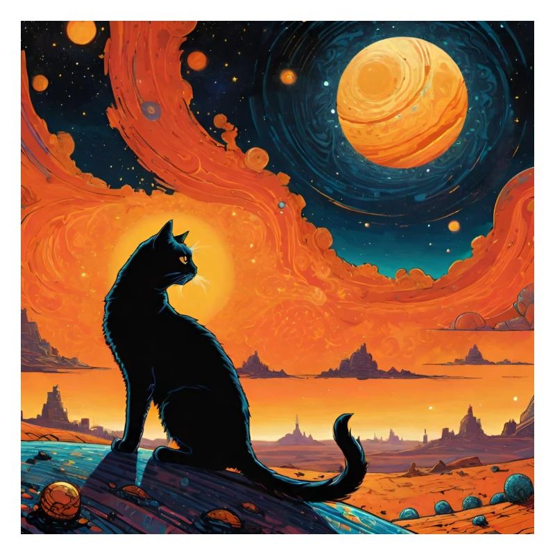 Schwarze Katze sitzend Illustration