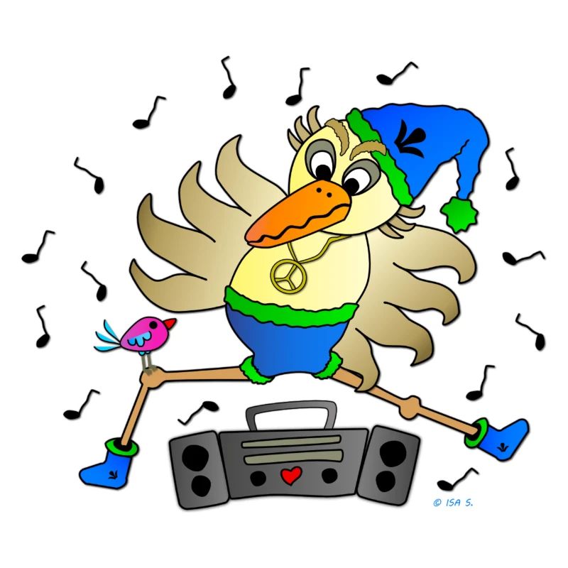 Schräger Vogel Tänzer mit Ghettoblaster Fun Comic