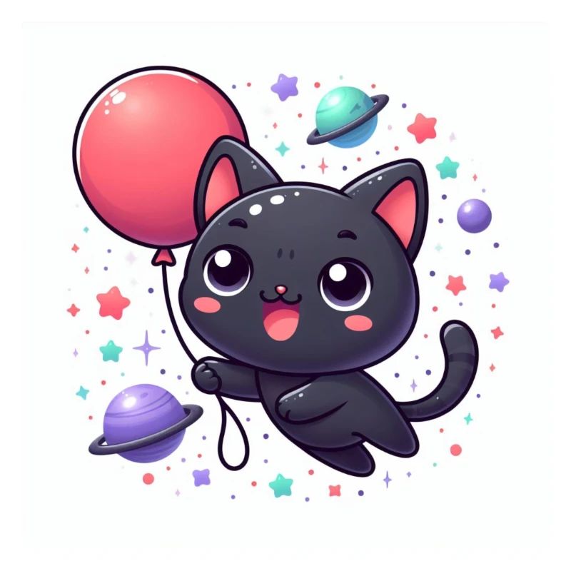 Chat de l’espace mignon avec de grands yeux et un ballon