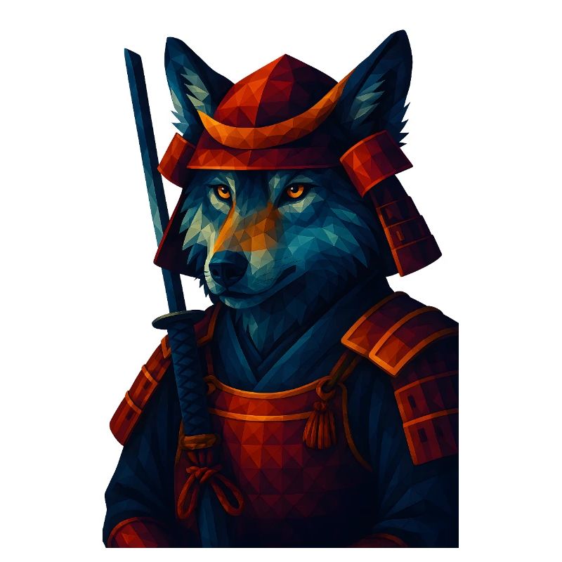 WPAP Style Animal - Samurai Wolf Ancient Armor