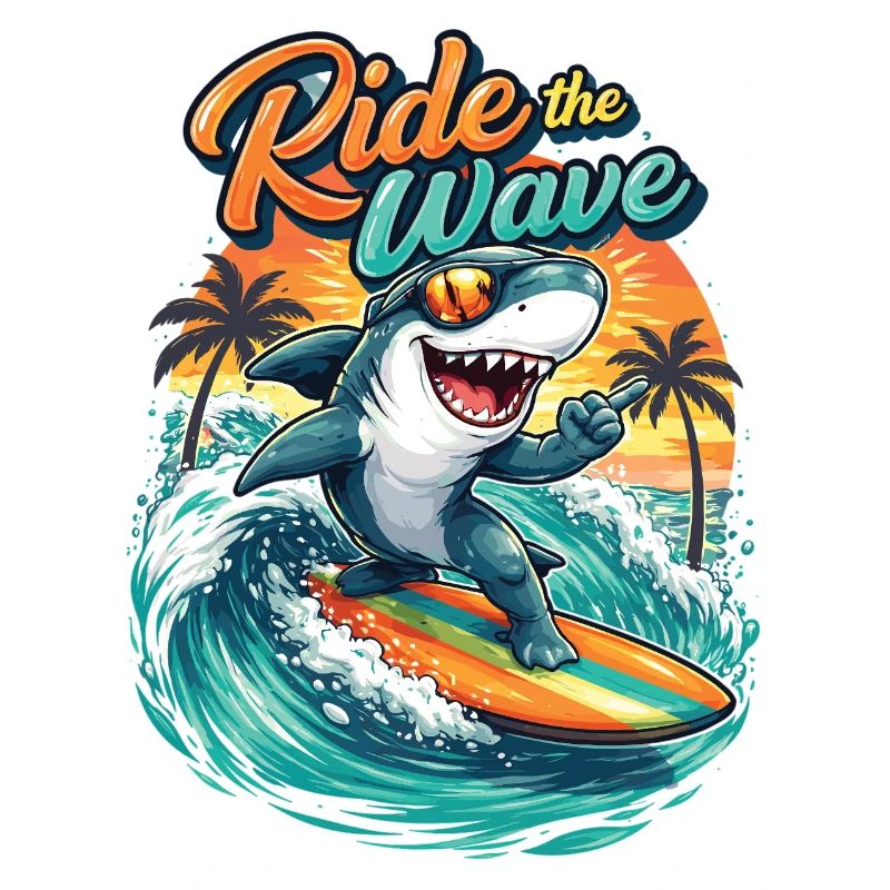 Ride the Wave: Surfer shark on a surfboard