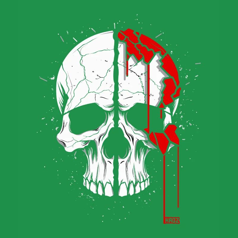 Split skull with red paint