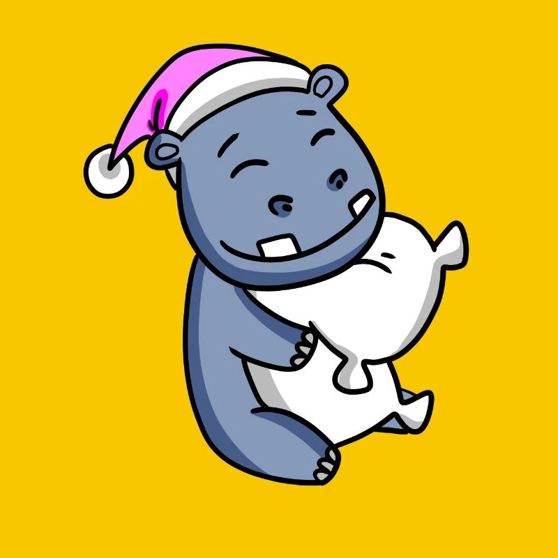 Hippo with pillow and sleeping cap