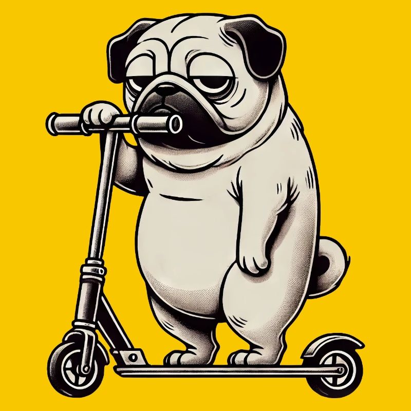 Funny Pug Scooter Scooter Kickroller Grumpy
