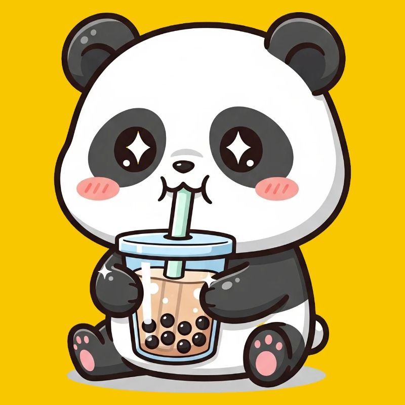 Cuddly panda bear with bubble tea