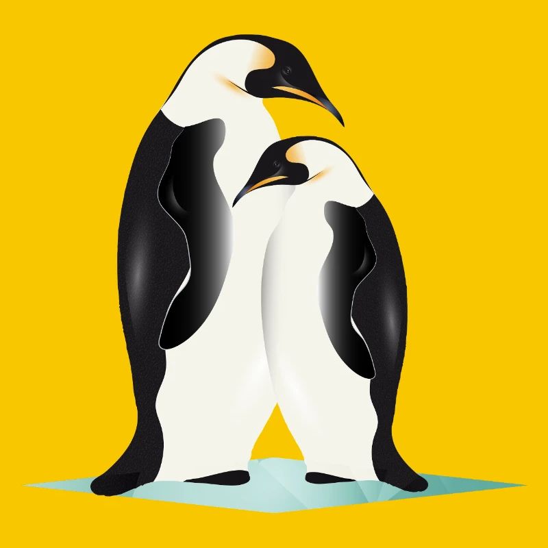Two elegantly drawn penguins