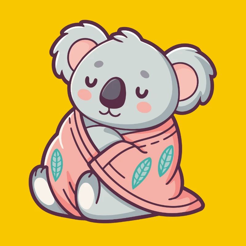 Kuscheliger Koala, eingehüllt in eine rosa Decke, eingewickelt