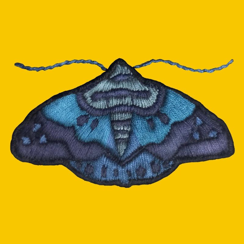 Blue moth – unique embroidered pattern