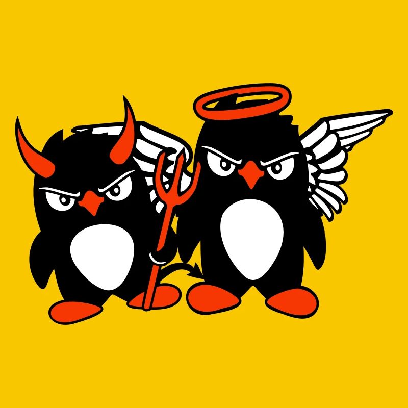 2 Penguins Angel Devil Evil Good Sky Hell Cool