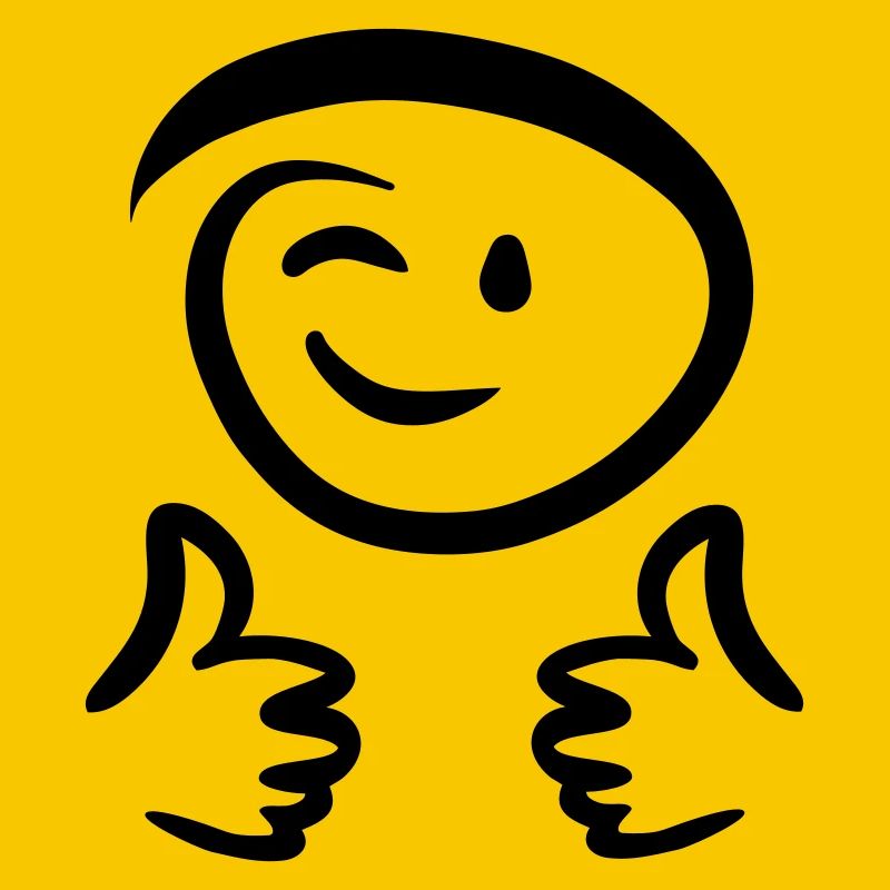 Face winks, shows two thumbs up. Emoticon.