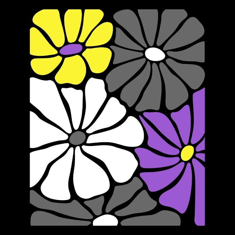 Nonbinary Pride Retro Flowers with Enby Flag Colors