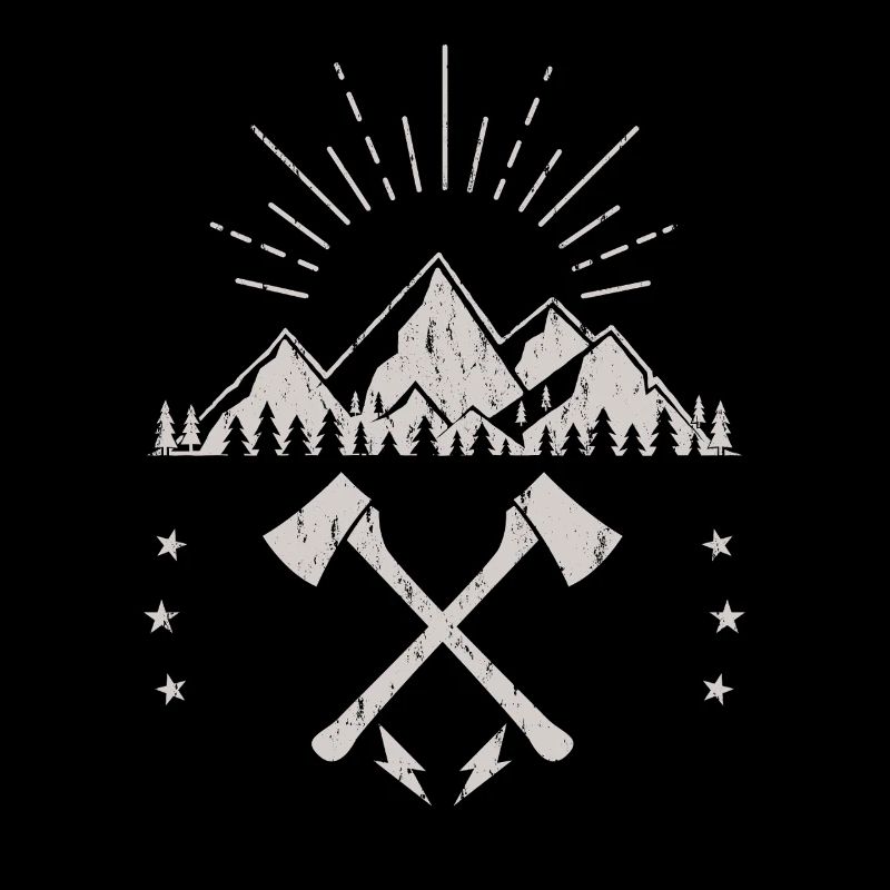 Robustes Berg-Sonnenaufgangsaxt-Emblem