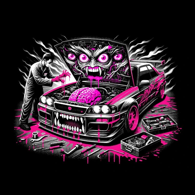 Neon Monster Car Graffiti Design