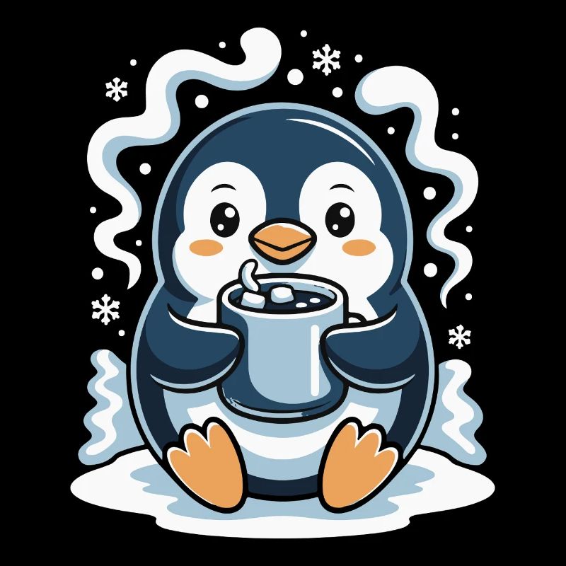 Cuddly penguin with hot cocoa