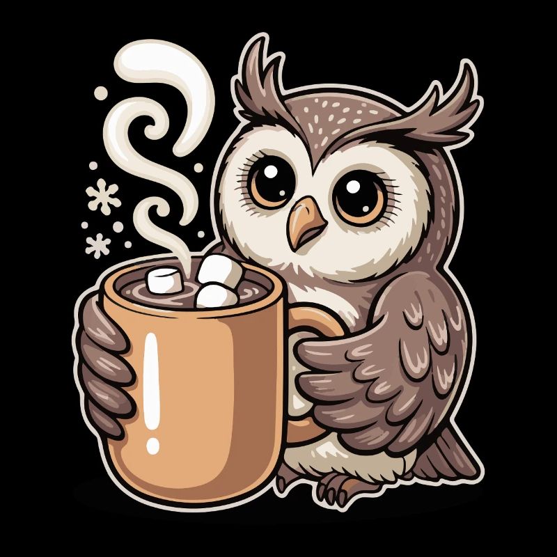 Cuddly owl with cocoa
