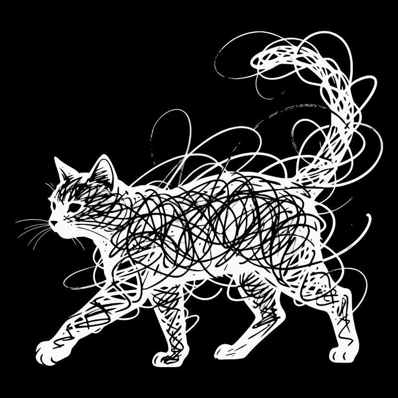 Minimalist Scribble Cat Line Art Japanese