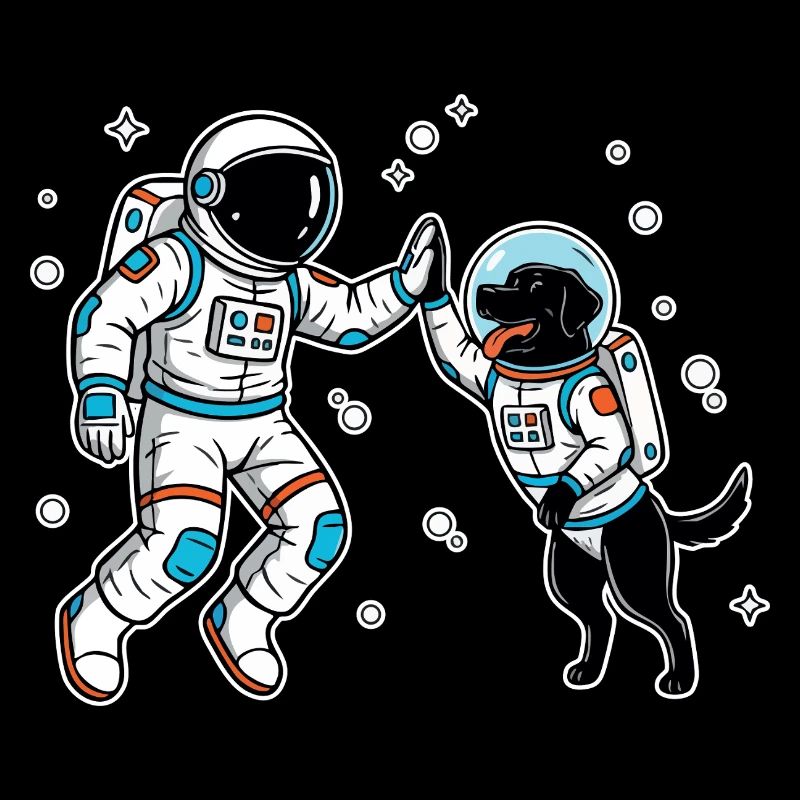 Astronaut Dog Labrador Black High Five Space