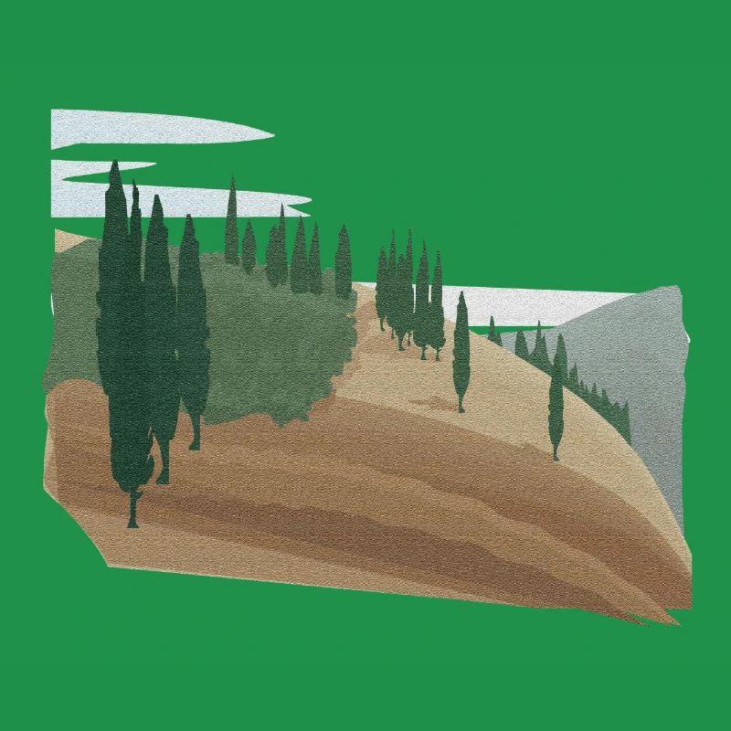 Pine forest hilly landscape with structure (modific.)