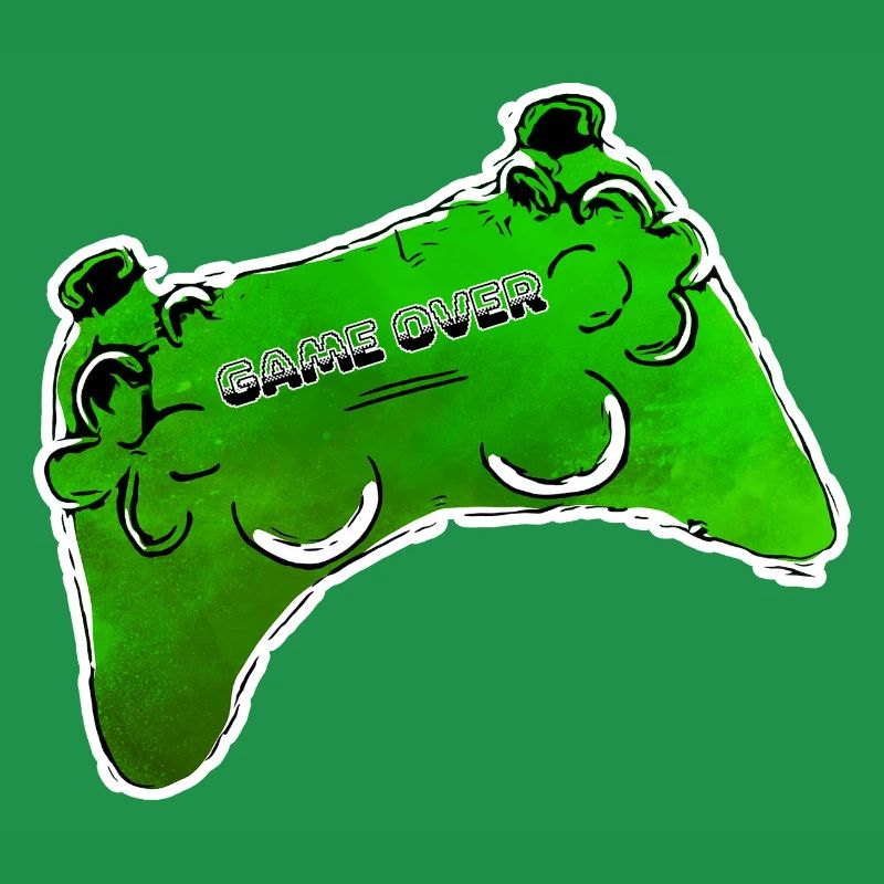 gruener Comic Controller mit Text GAME OVER