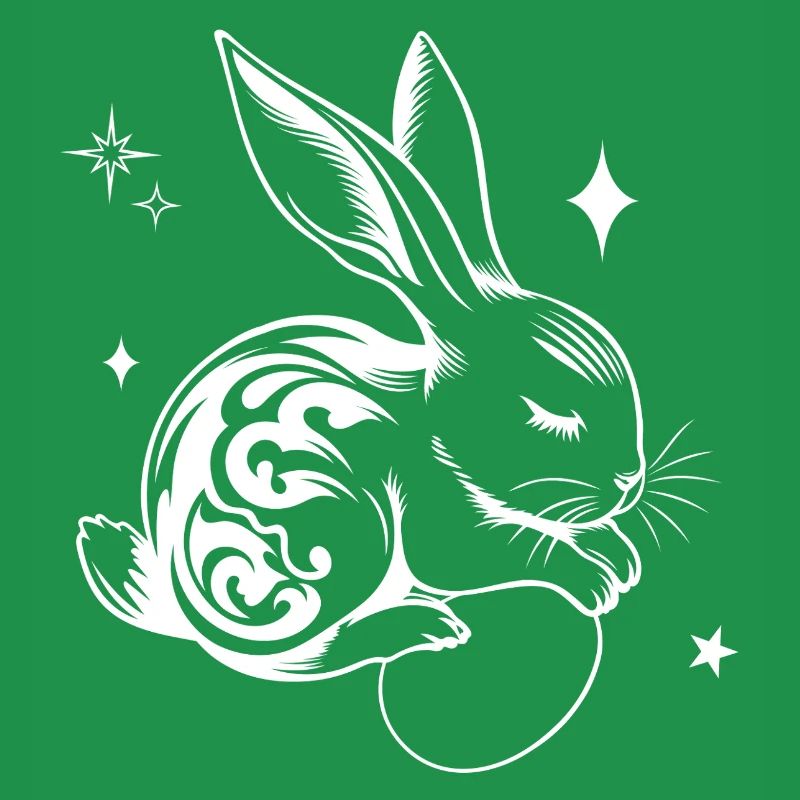Sleeping Easter Bunny with Tribal and Eggs