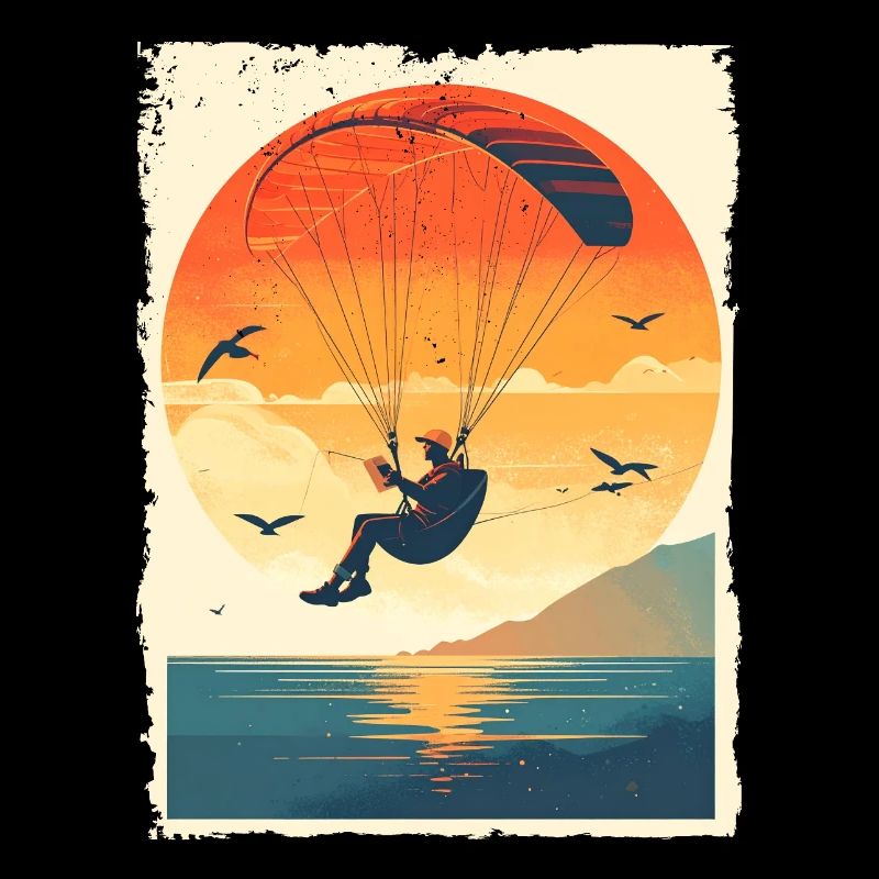 Evening atmosphere with paraglider over water