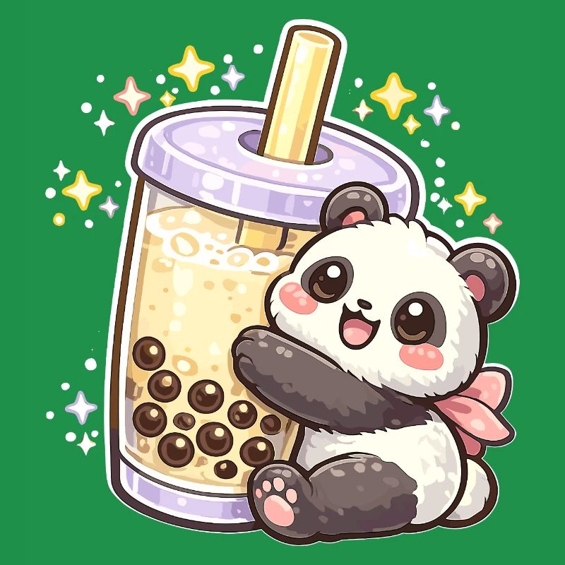 Panda Bubble Tea Cuddle Motif