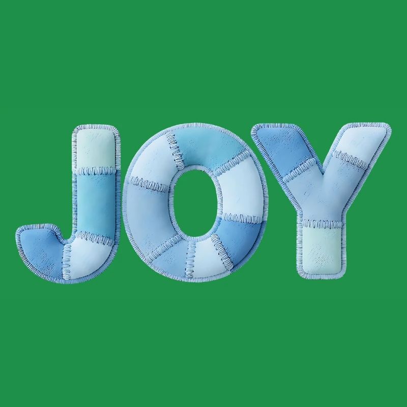 Lettrage Joyeuse en patchwork bleu