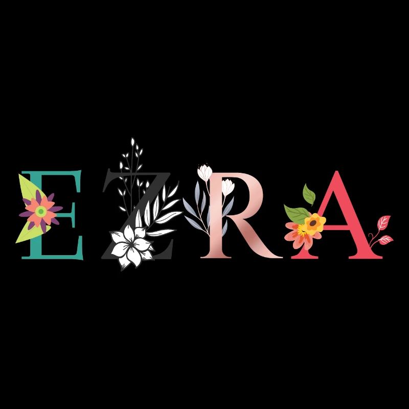 Art du nom EZRA avec fleurs brodées