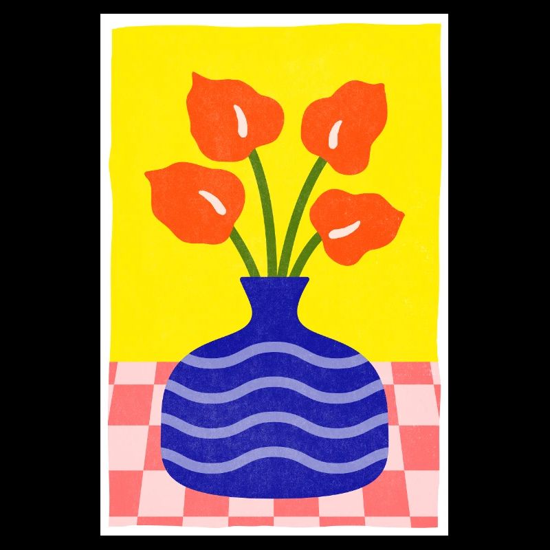 Abstrakte Kunst Blauer Topf und Blume Retro-Stil