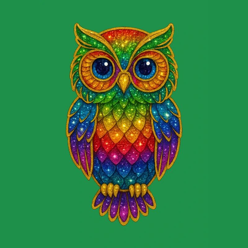 Regenbogen Eulen Glitzerkunst