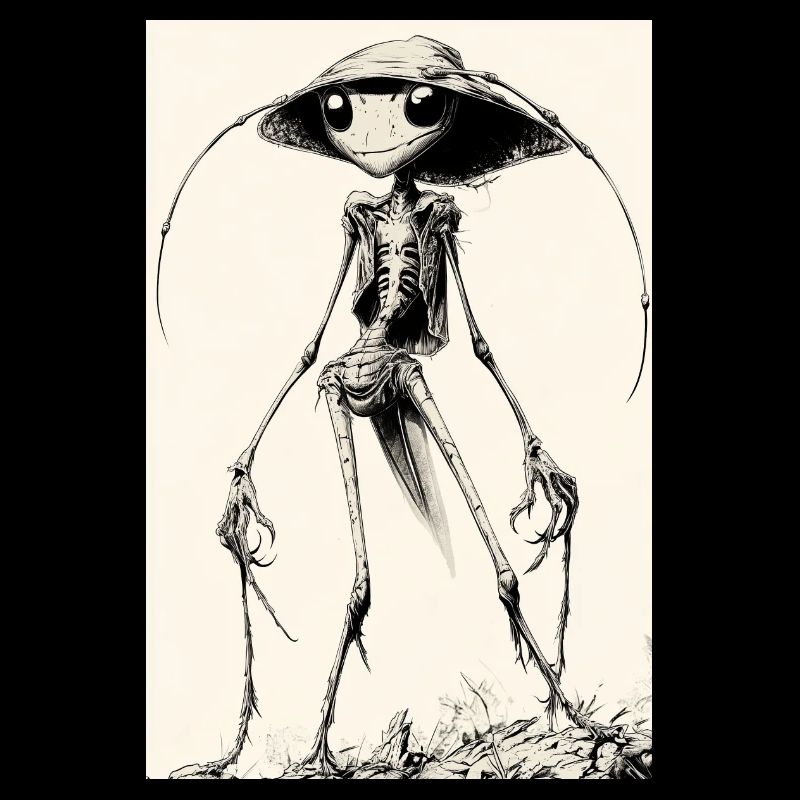 Skeletal aliens with hats – darkly charming
