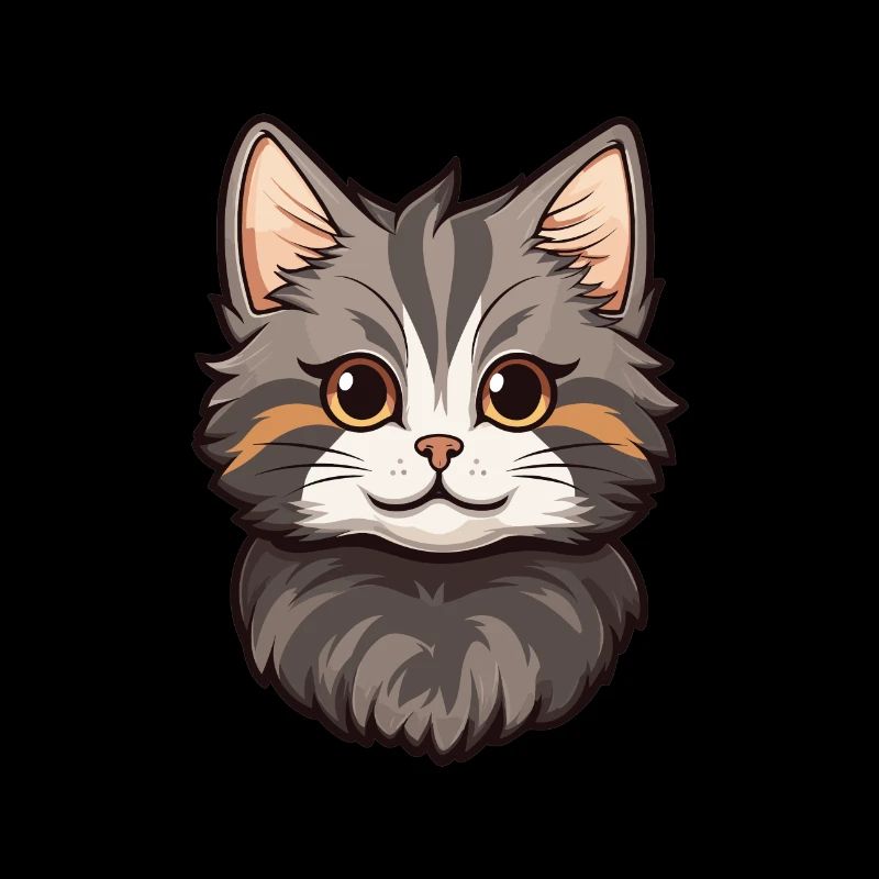 Chat Bobtail Américain Mignon Heureux Kawaii Cartoon Cli