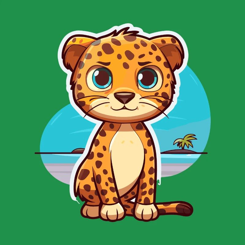 Leopard Funny Cartoon Kawaii Beach Illustration