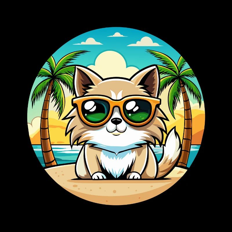 Birman Cat Breed Cartoon Sunglasses Beach