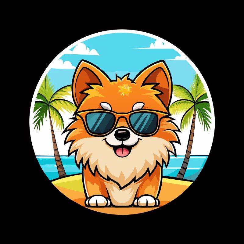 Pommerscher Deutscher Spitz Hunderasse Cartoon Beach