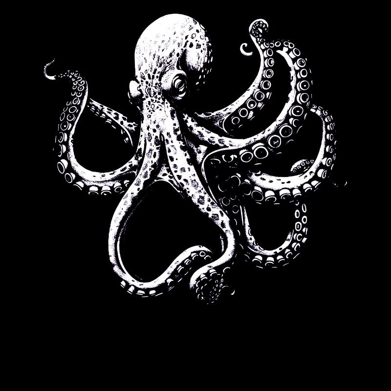 Illustration complexe de pieuvre en noir et blanc