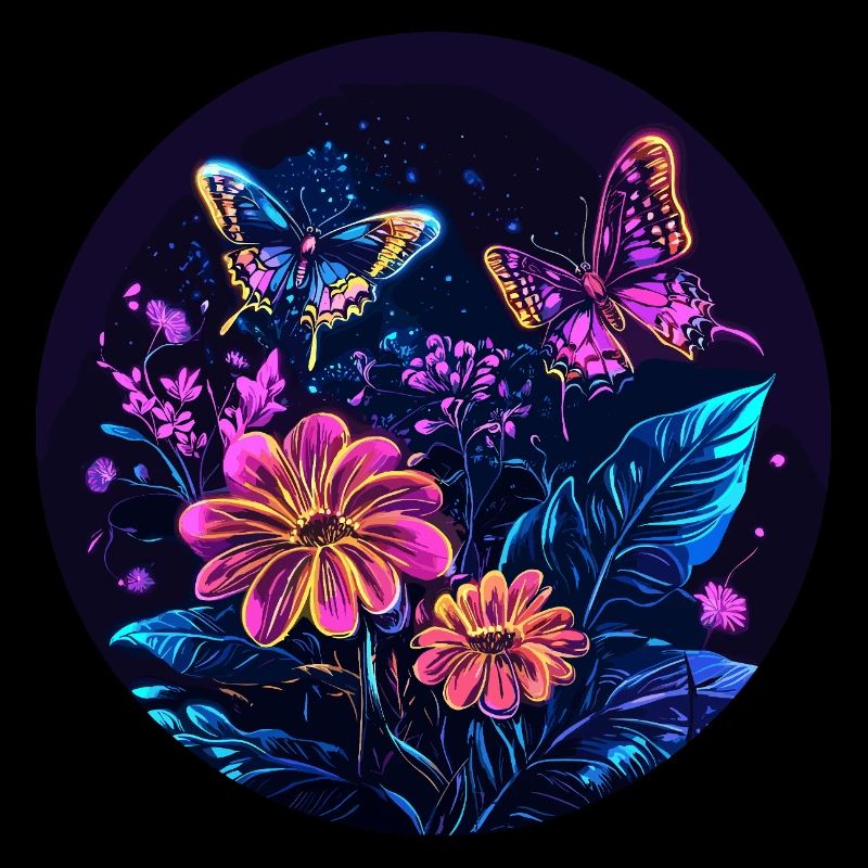 Papillons néons la nuit