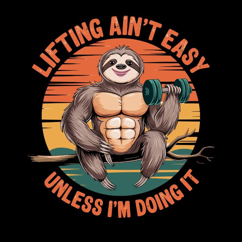 Lifting is not easy, sloth with dumbbell in the