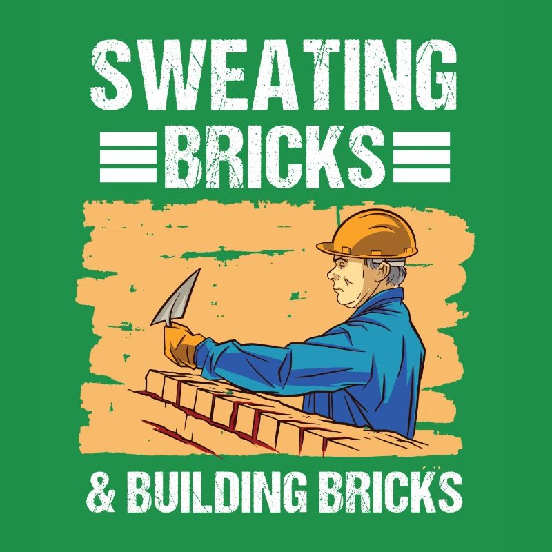Construction Worker Sweating Bricks & Building Bricks Construction