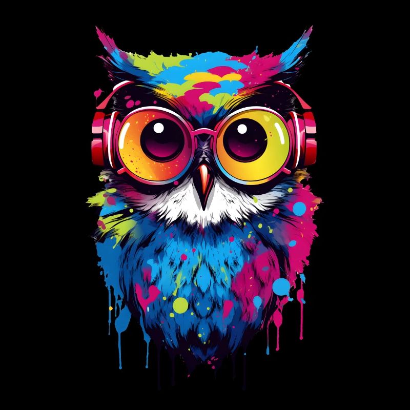 Bunte Eule mit Kopfhörer