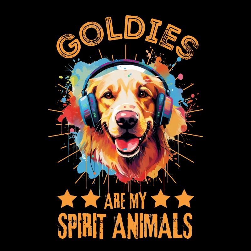 Bunter Golden Retriever mit Kopfhörer