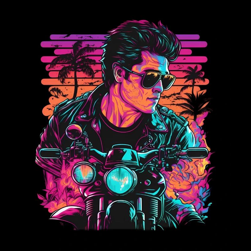 Retro Biker Illustration Motorrad Synthwave Art