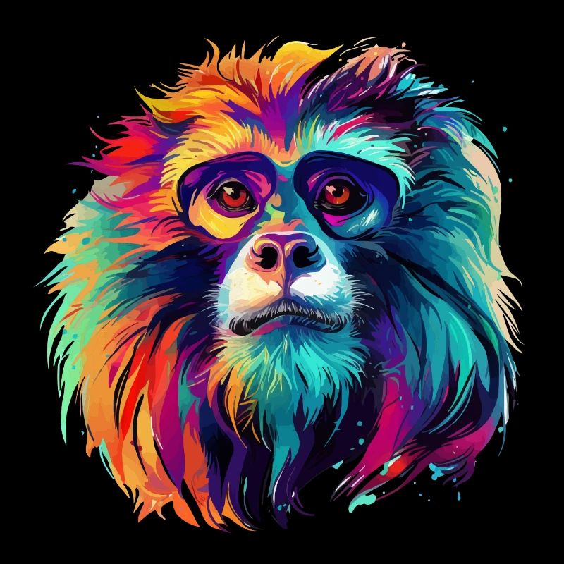 Gibbon coloré, éclaboussures de peinture, éclaboussures de peinture