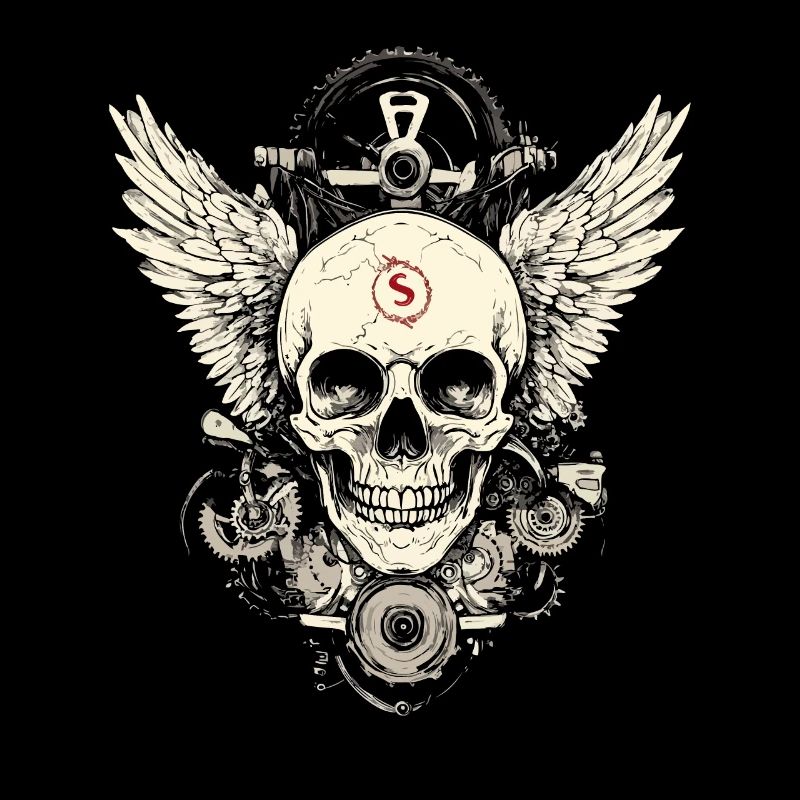 Skull with wings for bikers – mechanical look